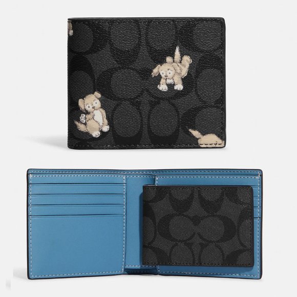 🐶 ❤️ Coach 3 In 1 Wallet In Signature Canvas With Happy Dog Print - Picture 3 of 10